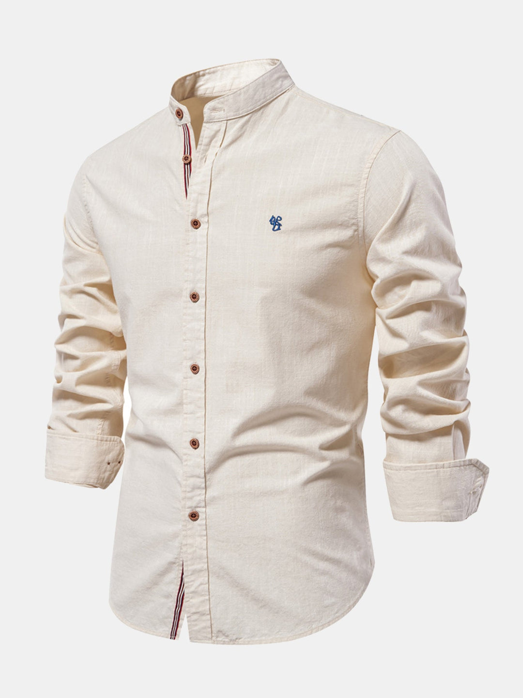 Mathias | Long Sleeve Linen Shirt with Stand-Up Collar