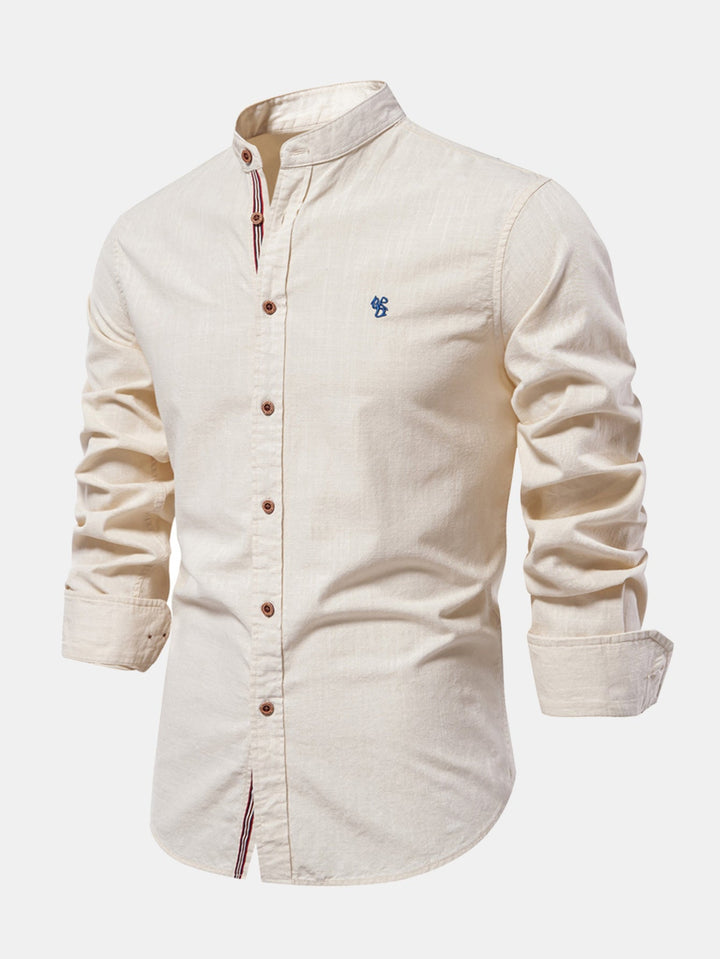 Mathias | Long Sleeve Linen Shirt with Stand-Up Collar