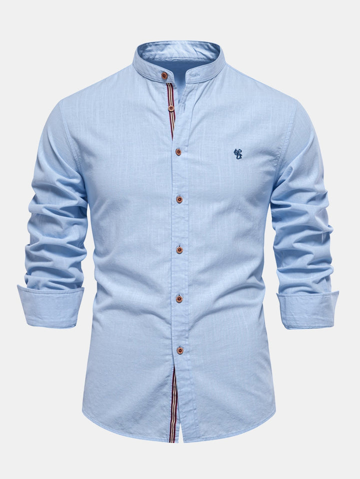 Mathias | Long Sleeve Linen Shirt with Stand-Up Collar