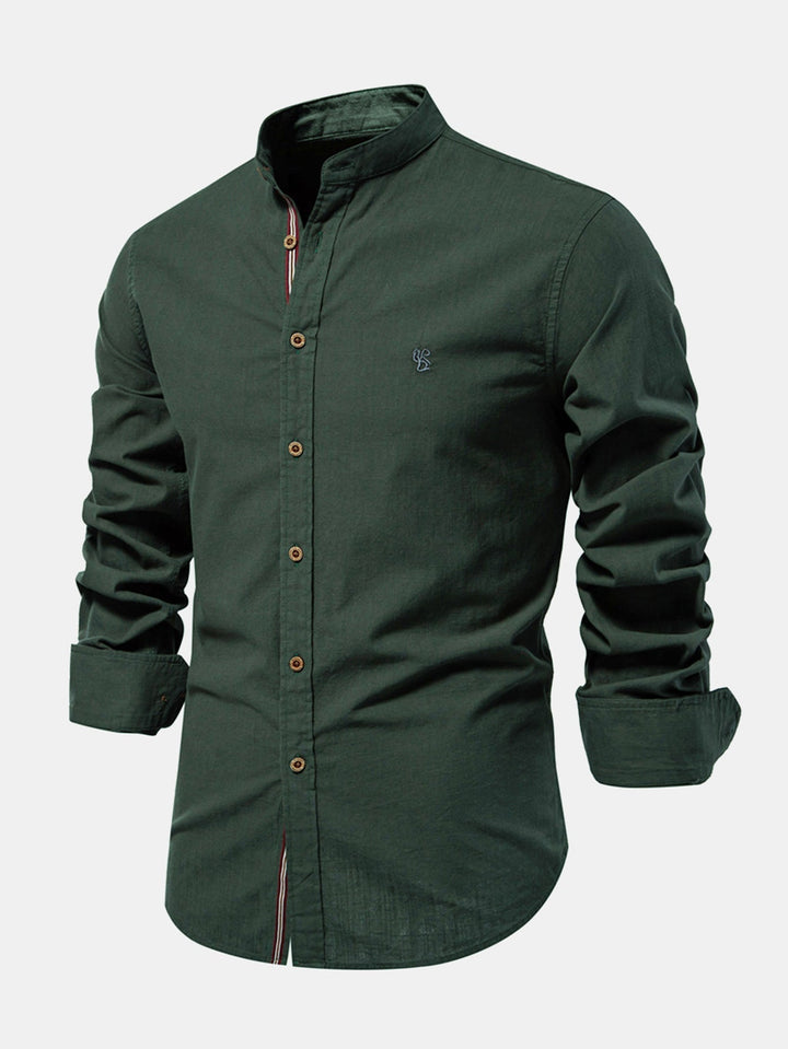 Mathias | Long Sleeve Linen Shirt with Stand-Up Collar