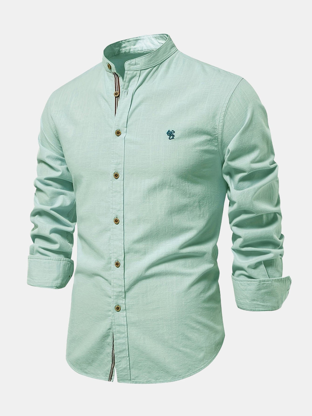 Mathias | Long Sleeve Linen Shirt with Stand-Up Collar
