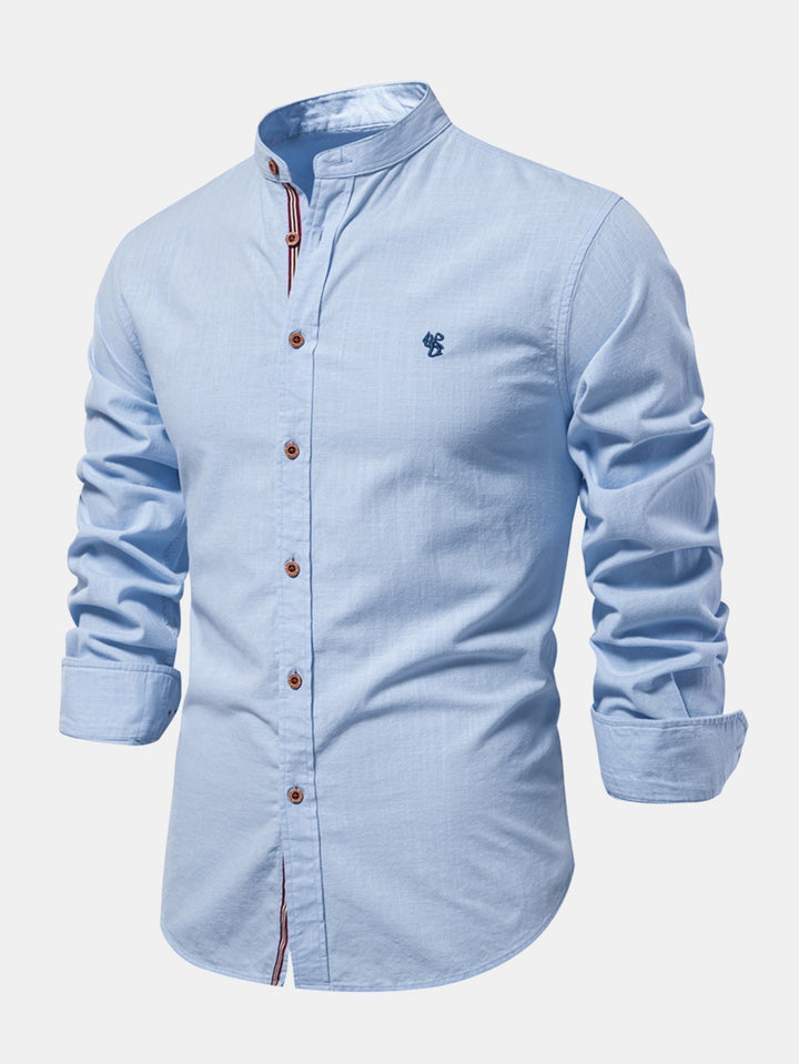 Mathias | Long Sleeve Linen Shirt with Stand-Up Collar