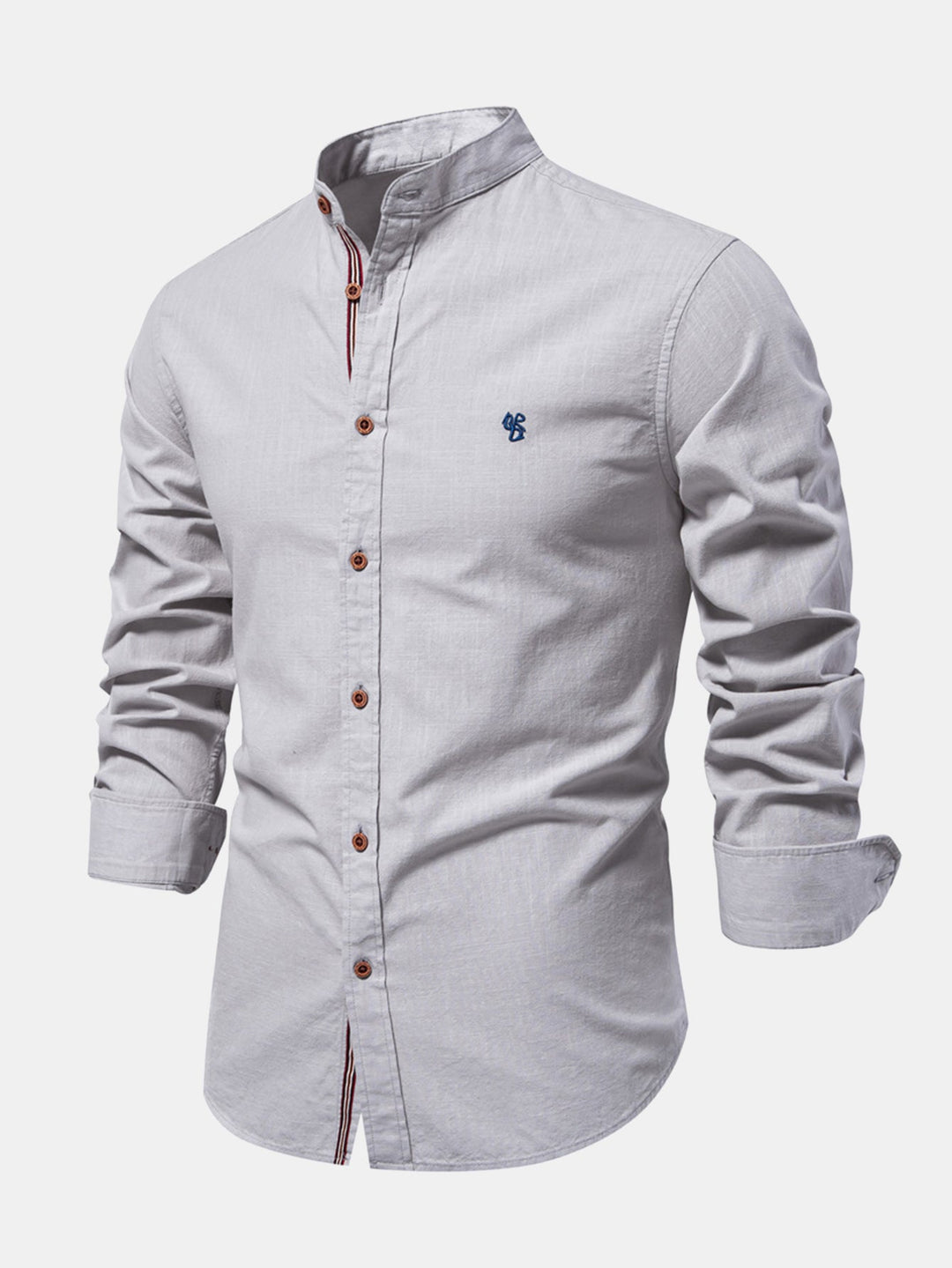 Mathias | Long Sleeve Linen Shirt with Stand-Up Collar