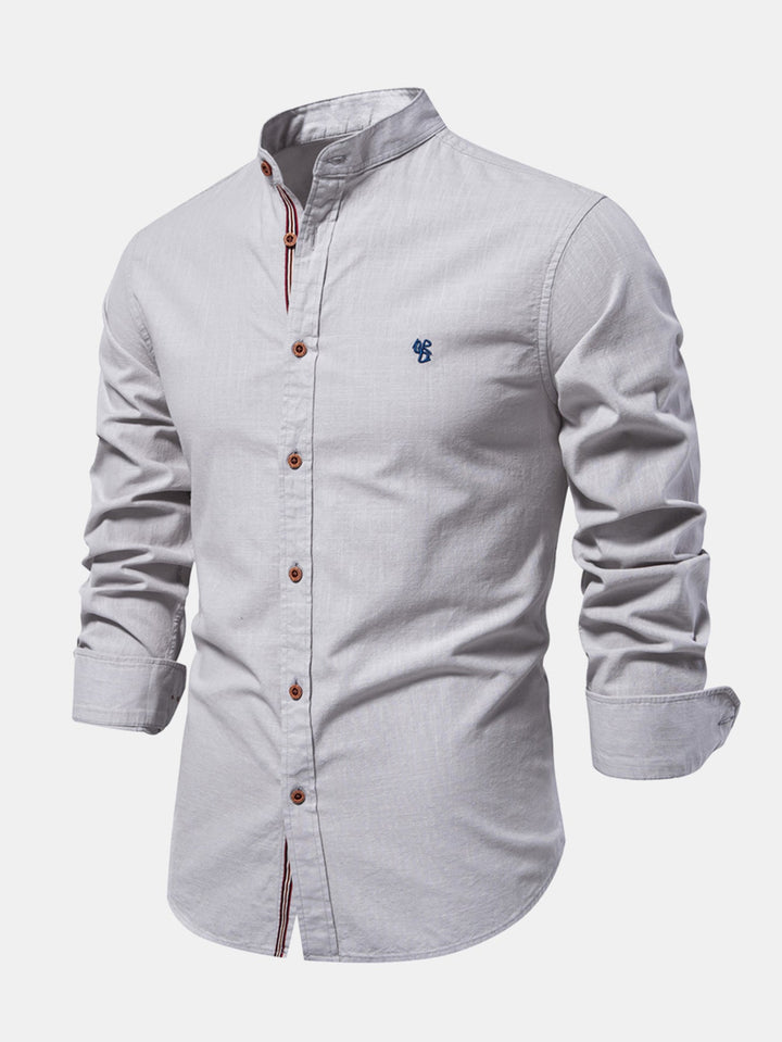 Mathias | Long Sleeve Linen Shirt with Stand-Up Collar