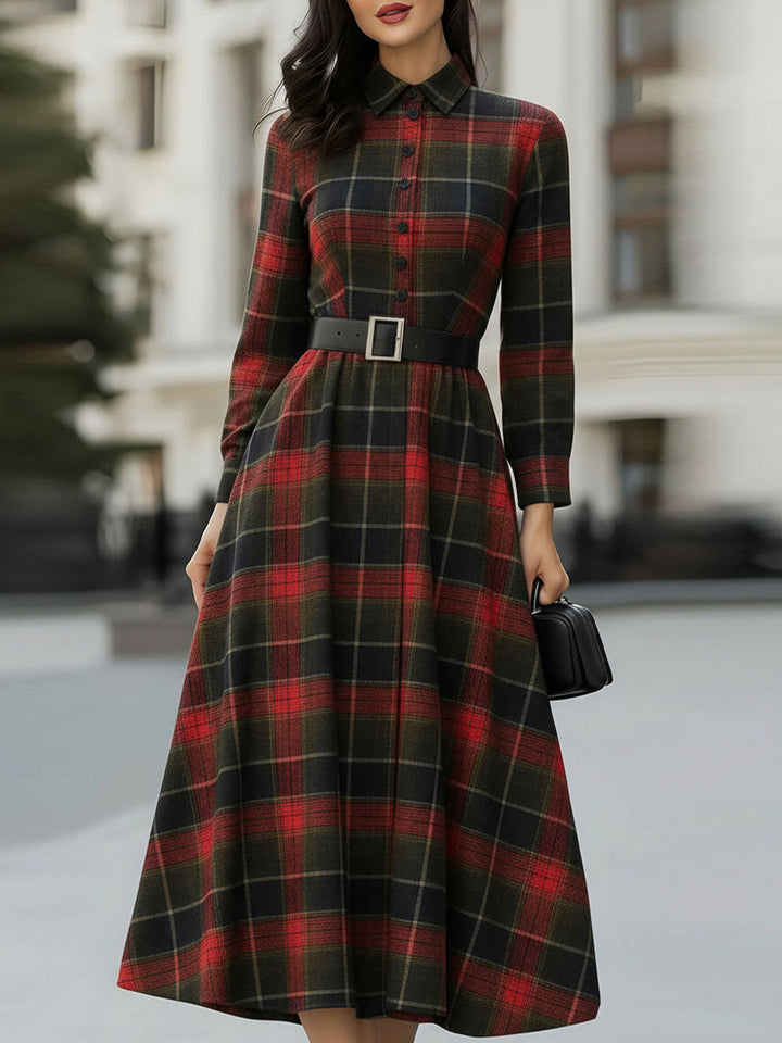 Bella | Retro Plaid Belted Dress