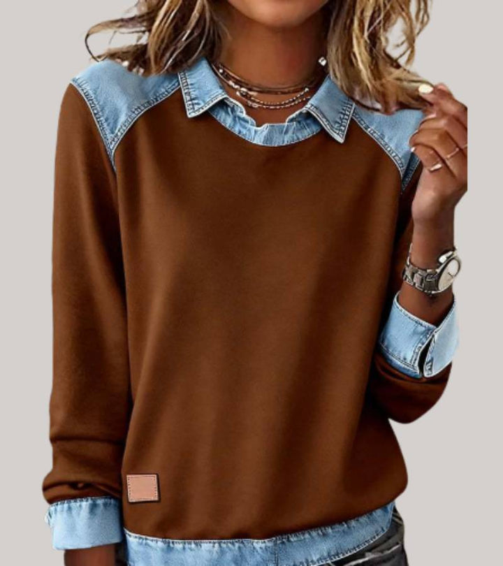 Cecilia | Patchwork Knit Top with Contrast Details