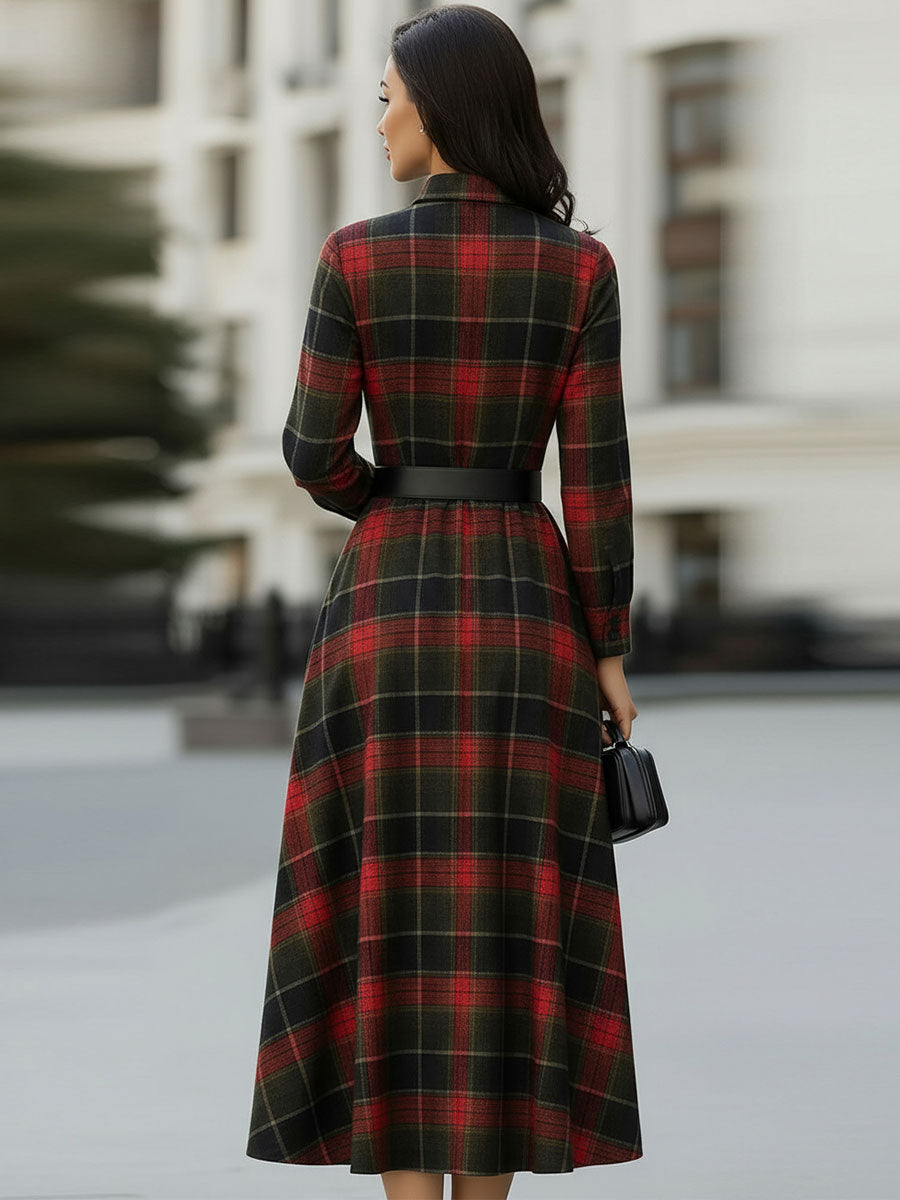 Bella | Retro Plaid Belted Dress
