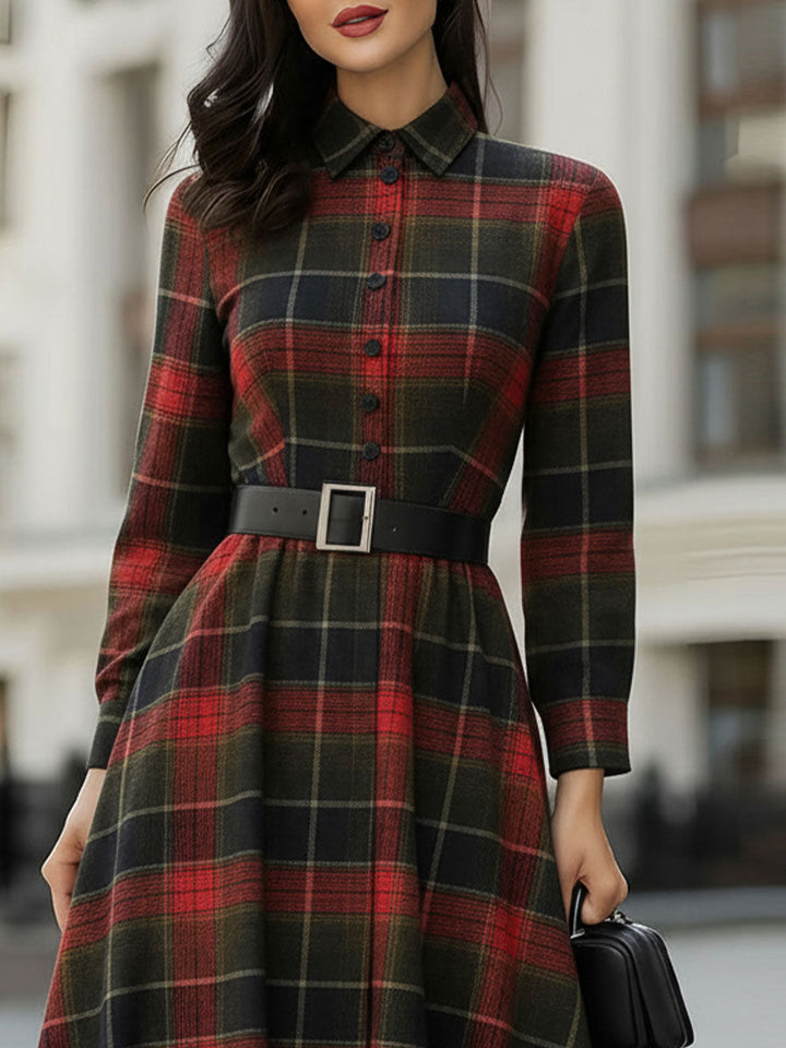 Bella | Retro Plaid Belted Dress