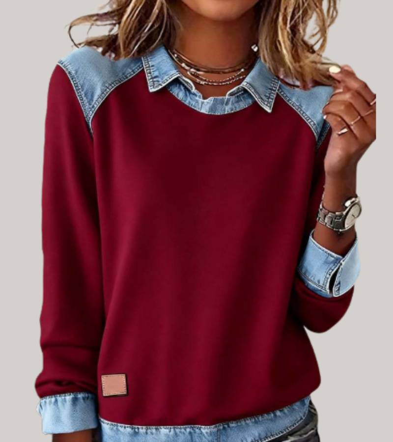 Cecilia | Patchwork Knit Top with Contrast Details