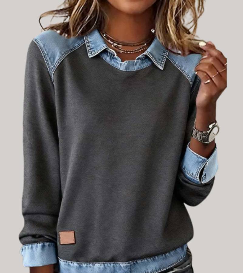Cecilia | Patchwork Knit Top with Contrast Details