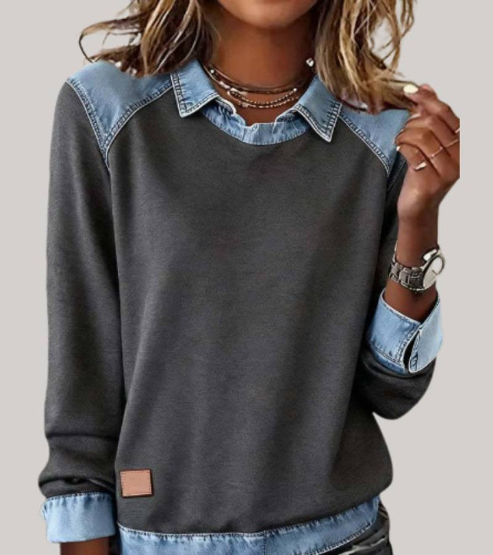 Cecilia | Patchwork Knit Top with Contrast Details
