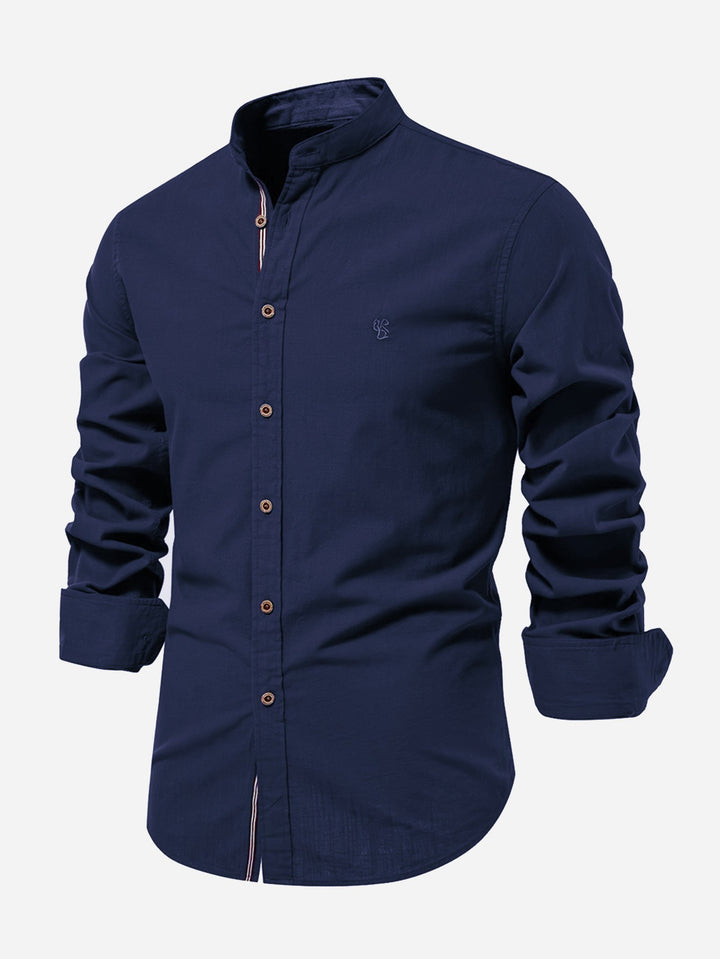 Mathias | Long Sleeve Linen Shirt with Stand-Up Collar