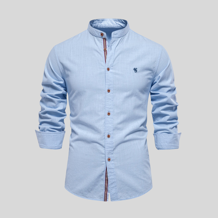 Mathias | Long Sleeve Linen Shirt with Stand-Up Collar