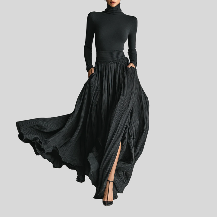Journee | Elegant Pleated Maxi Skirt