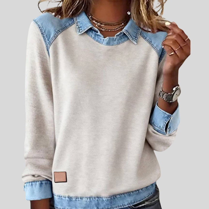 Cecilia | Patchwork Knit Top with Contrast Details