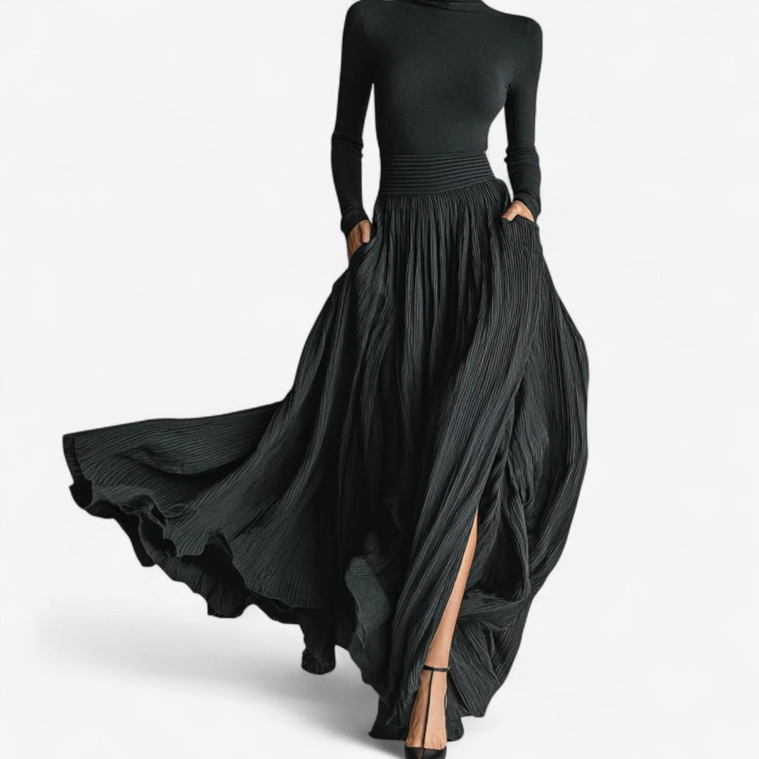 Cerynn | High-Waist Pleated Maxi Skirt & Fitted Shirt Set