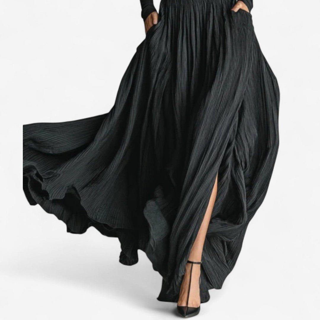 Cerynn | High-Waist Pleated Maxi Skirt & Fitted Shirt Set