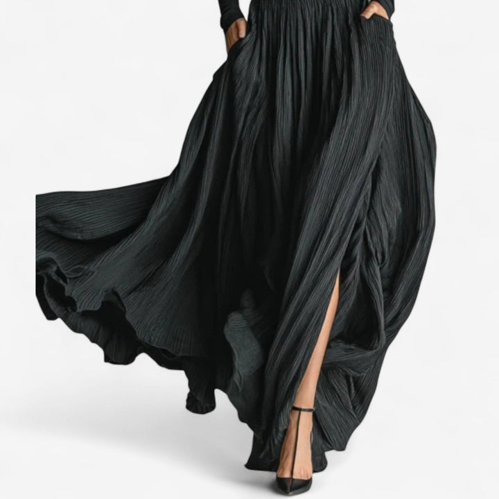Cerynn | High-Waist Pleated Maxi Skirt & Fitted Shirt Set