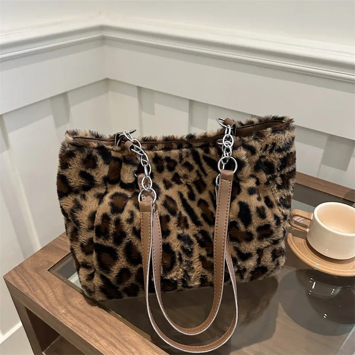 Olive | Faux Fur Tote Bag in Animal Print