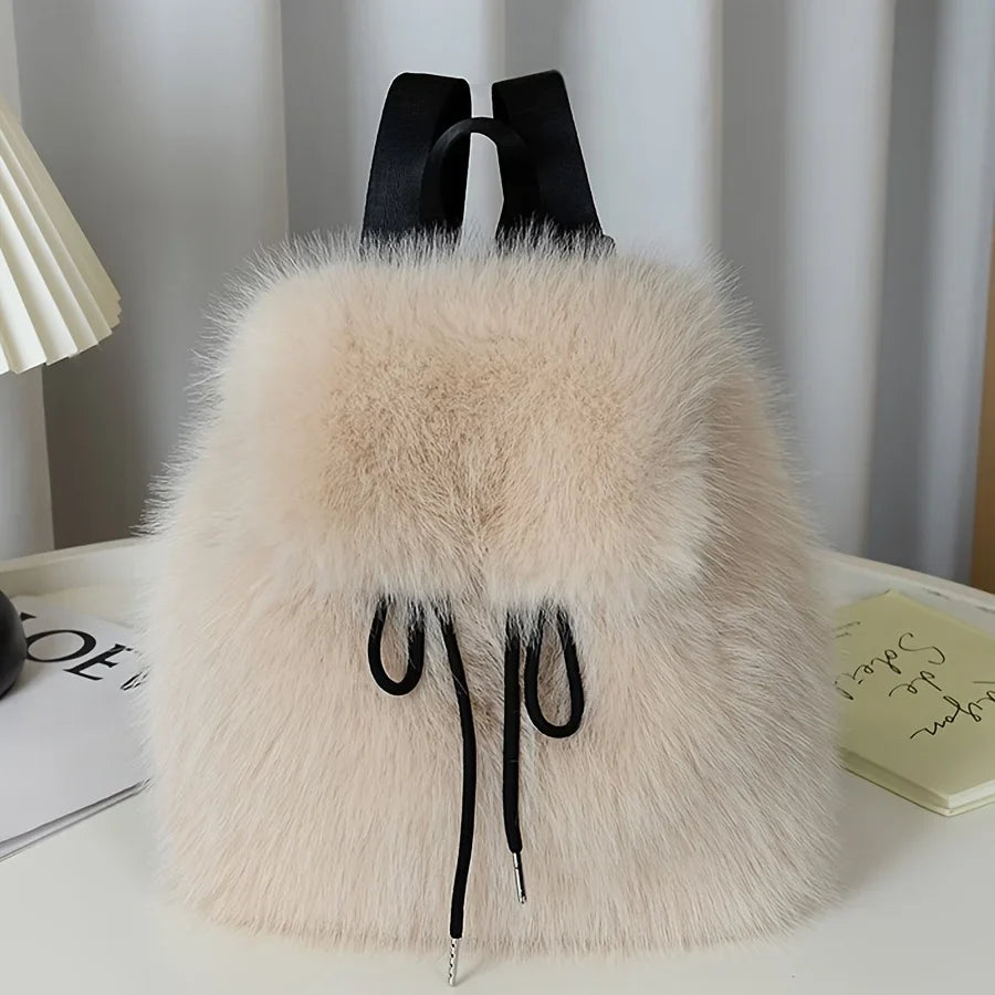 Bernice | Faux Fur Drawstring Backpack