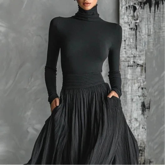 Cerynn | High-Waist Pleated Maxi Skirt & Fitted Shirt Set