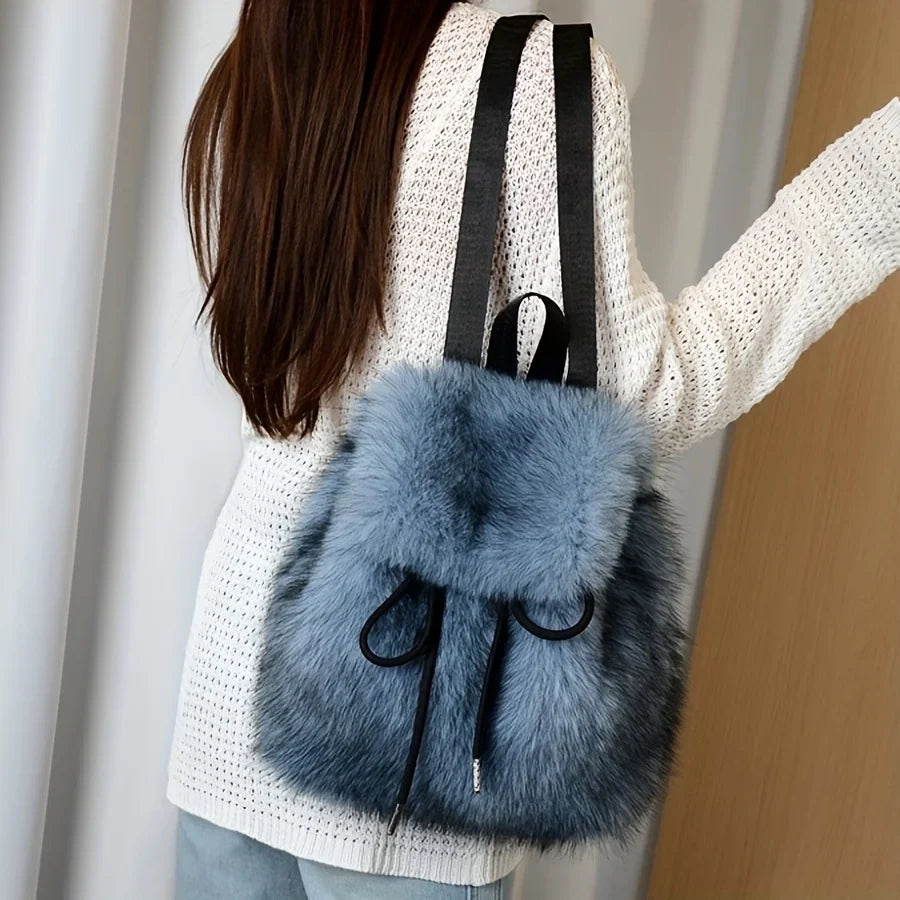 Bernice | Faux Fur Drawstring Backpack