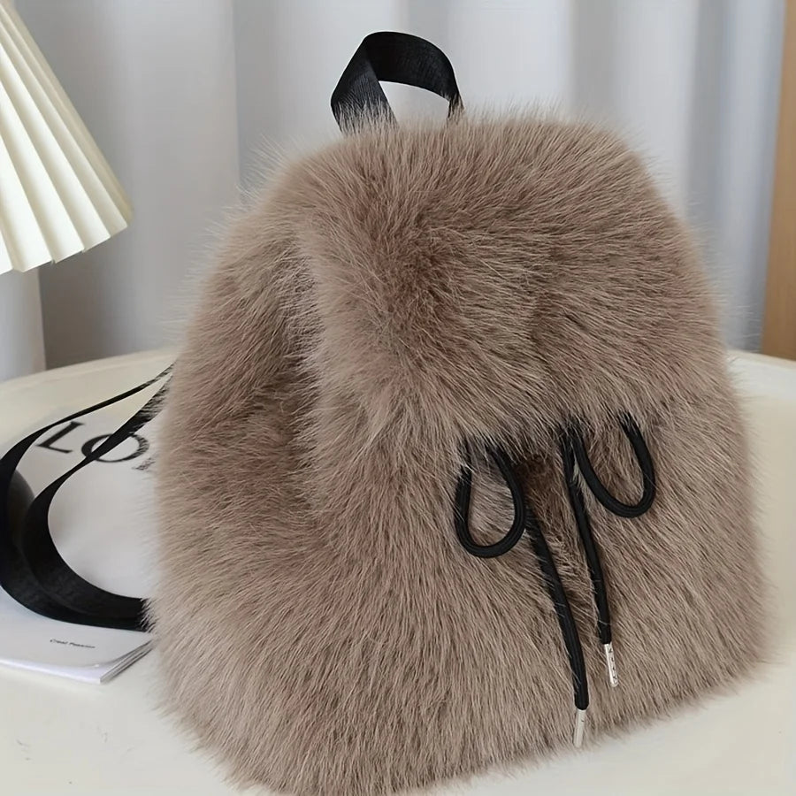 Bernice | Faux Fur Drawstring Backpack