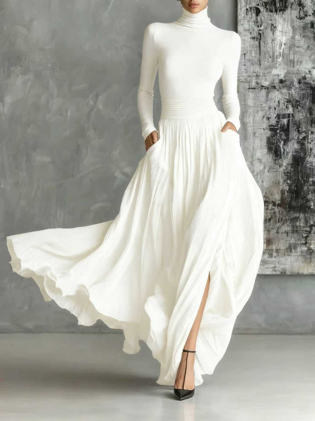 Journee | Elegant Pleated Maxi Skirt