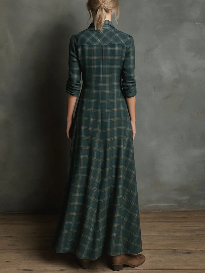Jaelyn | Maxi Dress with Green Checked Lapels