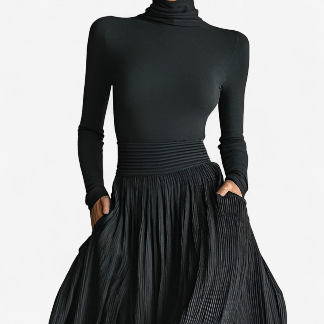 Cerynn | High-Waist Pleated Maxi Skirt & Fitted Shirt Set