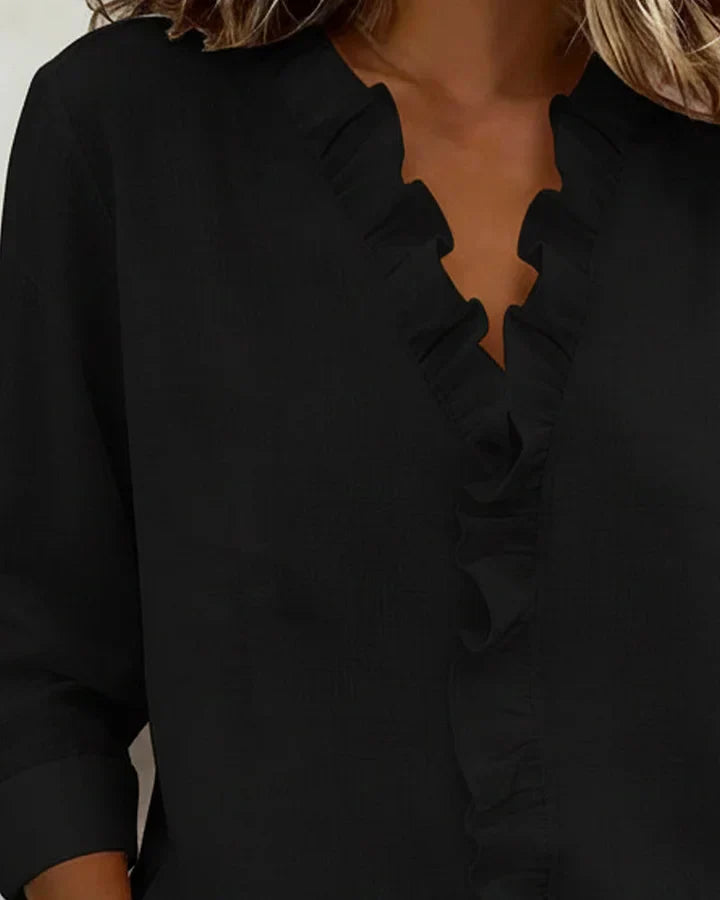 Aletta | Ruffled V-Neck Blouse with Long Sleeves